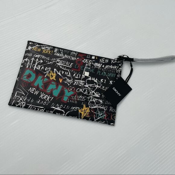 NWT DKNY wristlet graffiti pattern black with street style graffiti art - Picture 5 of 8